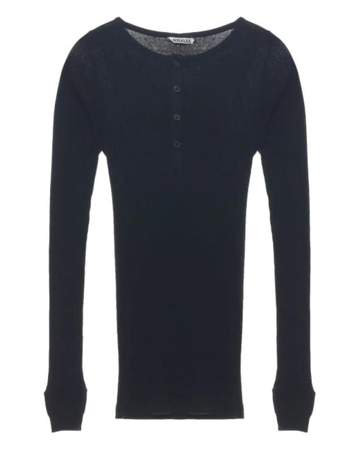 Top A Maniche Lunghe Con Scollo Serafino di Auralee in Blue