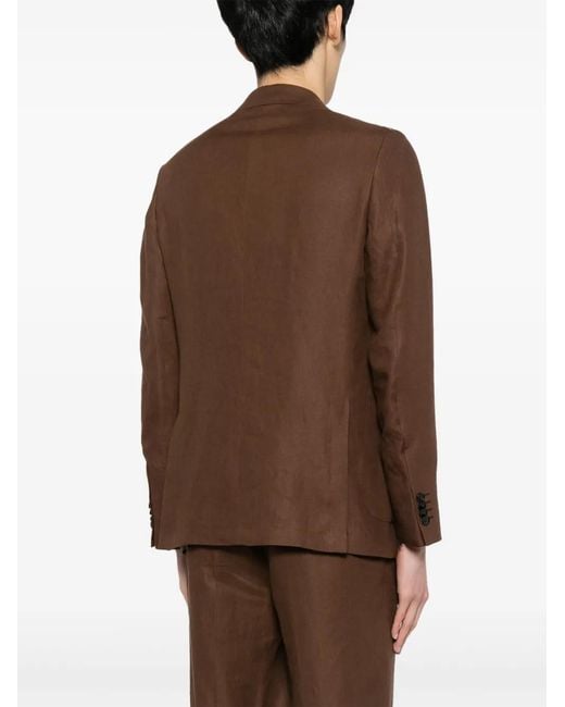 Zegna Brown Notched-Lapel Linen Blazer for men