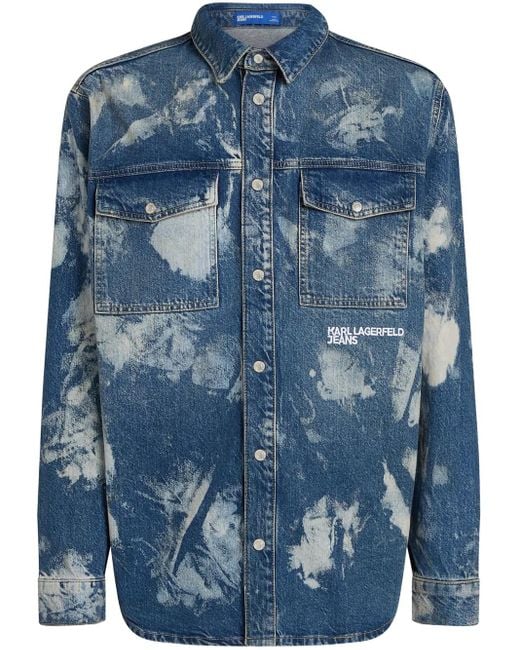 Karl Lagerfeld Blue Bleached Recycled-Cotton Shirt for men