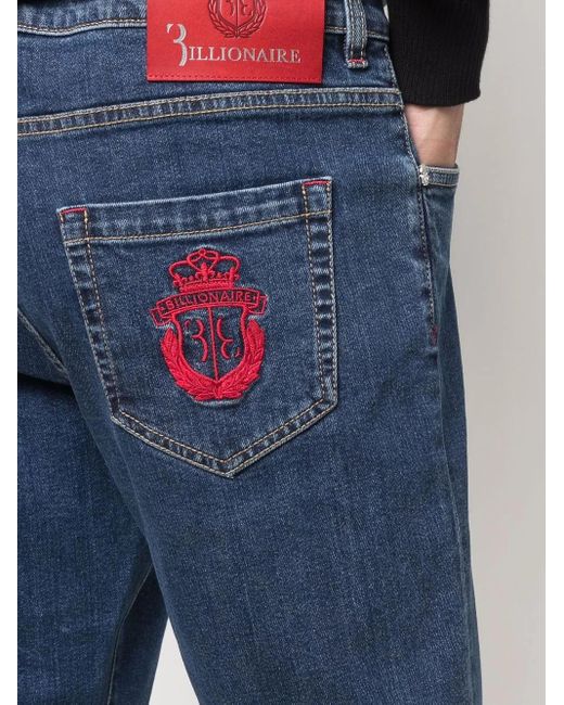 Billionaire Blue Logo-Embroidered Jeans for men