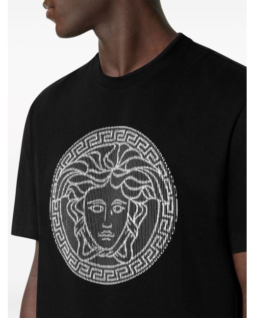 Versace Black Medusa Sliced Embroidered T-shirt for men