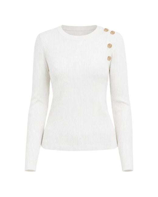 Guess White Ribbed Button Sweater