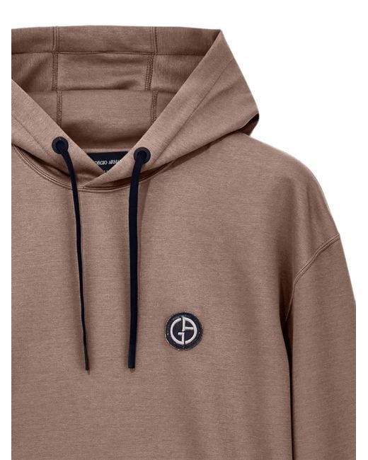 Giorgio Armani Brown Logo-Patch Drawstring Hoodie for men