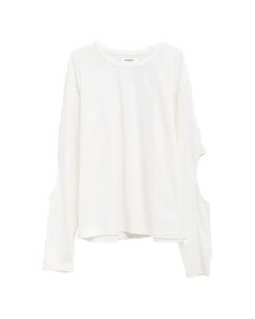 GIMAGUAS White Julian Cut Out-Elbows Long-Sleeved Cotton T-Shirt