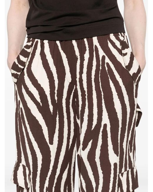 Twinset White Zebra-Print Cargo Trousers