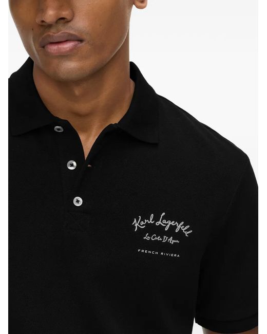 Karl Lagerfeld Black Pique Polo Shirt for men