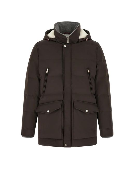 Brunello Cucinelli Black Quilted Hooded Parka for men