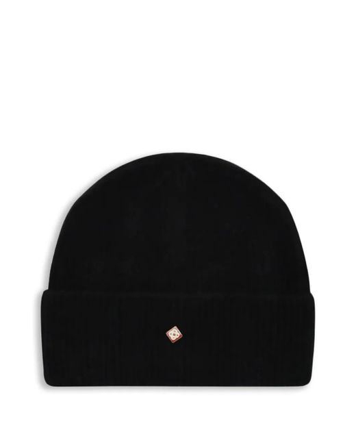 Casablanca Black Ribbed Logo-Detail Beanie Hat