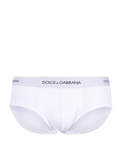 Dolce & Gabbana White Logo-Waistband Ribbed-Knit Briefs for men