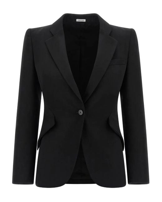 Alexander McQueen Black Padded-Shoulder Single-Breasted Blazer