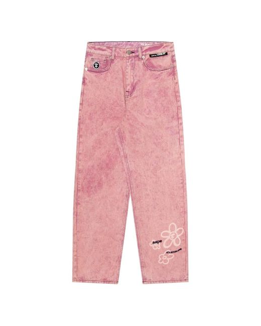 Aape By A Bathing Ape Pink Moonface-Patch Jeans