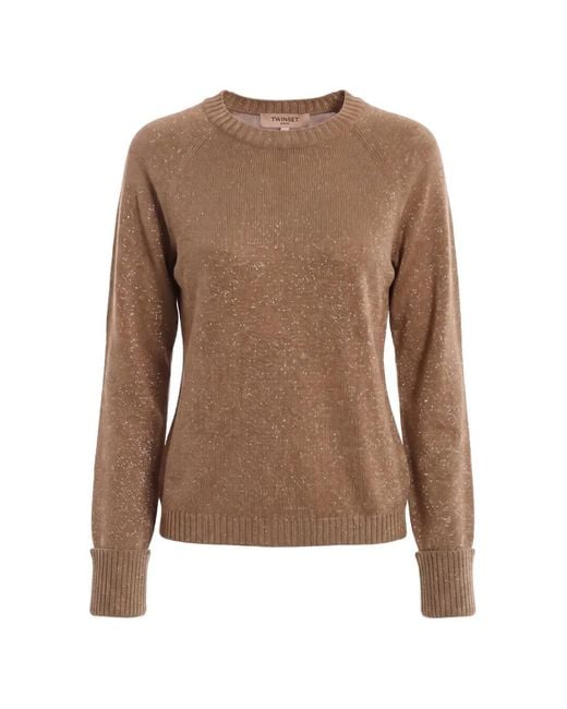 Twinset Brown Flecked-Knit Raglan-Sleeve Sweater