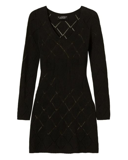 Twinset Black Diamond-Pattern Long-Sleeve Mini Dress