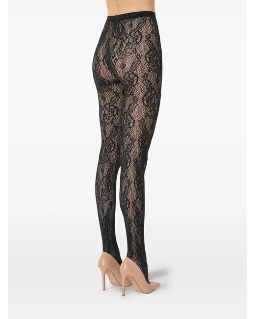 Wolford Black Floral Lace-Mesh Tights