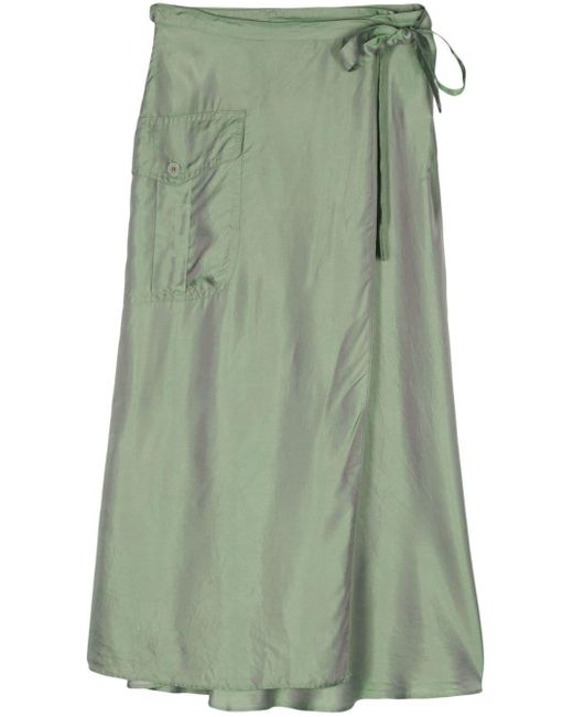 Aspesi Green Metallic Wrap Midi Skirt