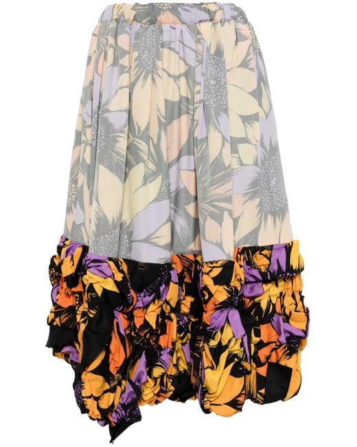 Comme des Garçons Gray Floral-Print Midi Skirt