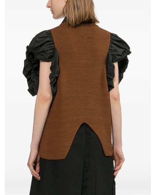 Toga Brown Faux-Collar Ruffled Top