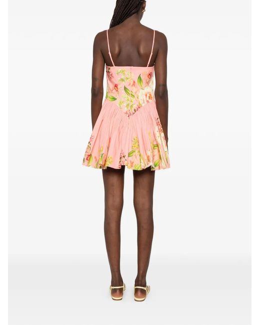 Hemant & Nandita Pink Lena Floral-Print Pleated Mini Dress