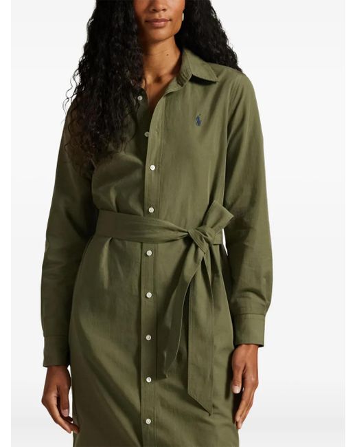 Polo Ralph Lauren Green Polo Pony Belted Shirt Dress