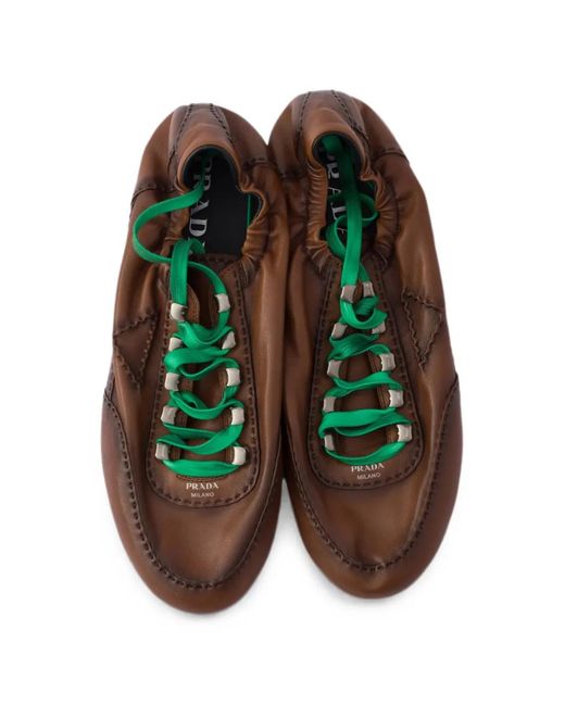 Prada Brown Collapse Antiqued Nappa-Leather Sneakers With Hooks for men