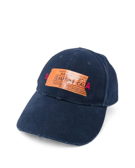 Balenciaga Blue Distressed Logo-Patch Baseball Cap for men