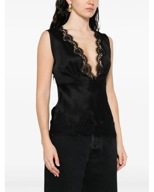 ERMANNO FIRENZE Black Lace-Trim Sleeveless Top