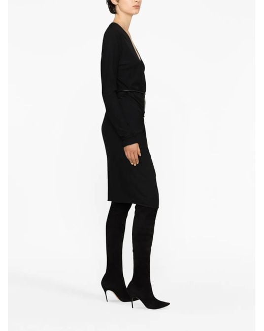 Tom Ford Black Belted-Waist V-Neck Dress