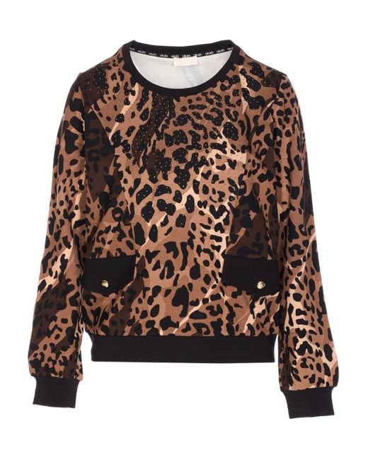 Liu Jo Black Leopard-Print Embellished Sweater