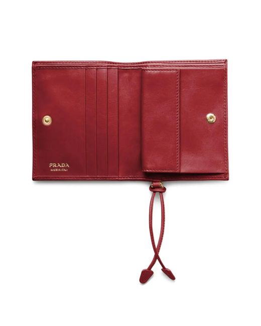 Prada Red Small Enamelled Triangle Leather Wallet
