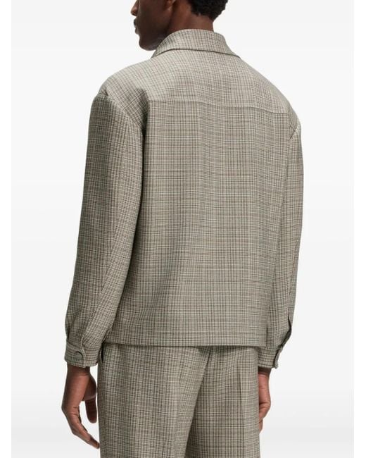 Boss Gray Craig Checked-Pattern Buttoned Jacket for men