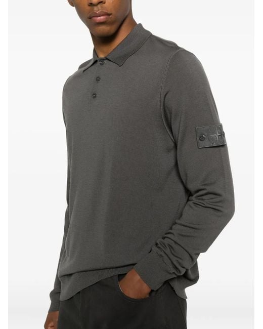 Stone Island Gray Long-Sleeve Polo Shirt for men