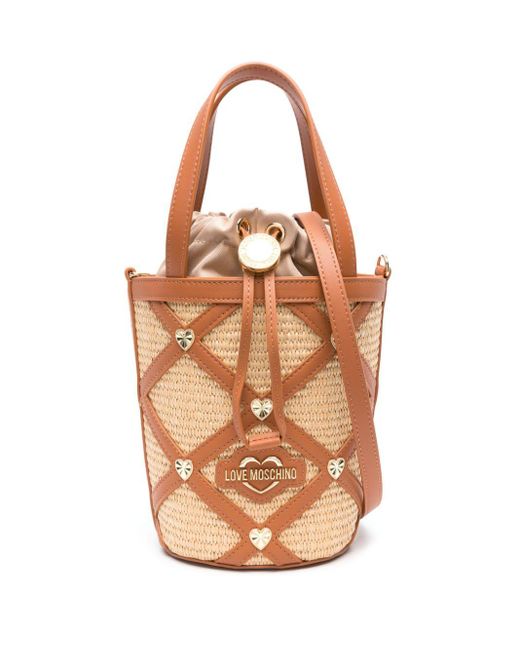 Love Moschino Natural Logo-lettering Woven Bucket Bag