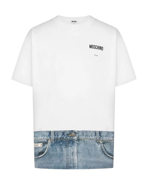 Moschino Blue T-Shirt With Denim-Inspired Hem Design for men