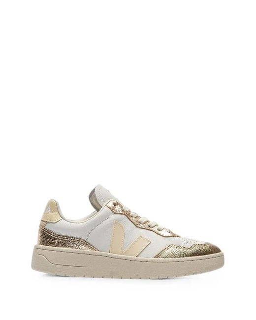 Veja White V-90 Metallic-Panel Sneakers