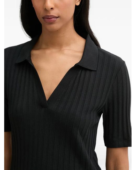 Marc O' Polo Black Ribbed-Knit Polo-Collar Top