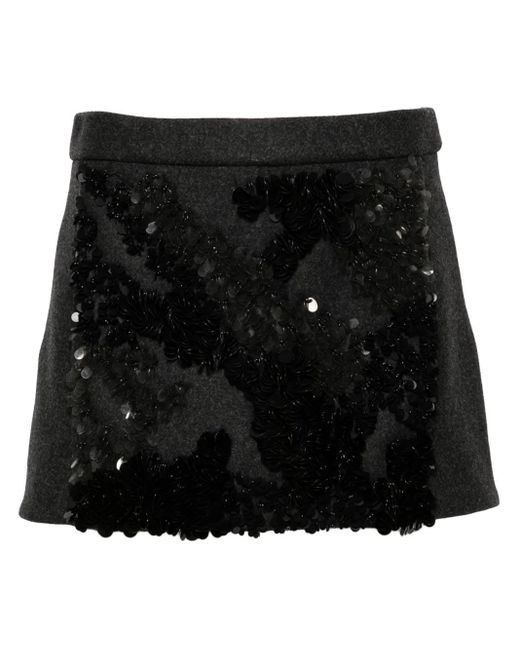 Plan C Black Sequined Mélange-Effect Mini Skirt