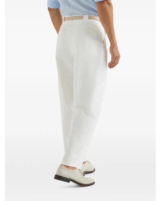 Brunello Cucinelli White Panama Pleated Trousers for men