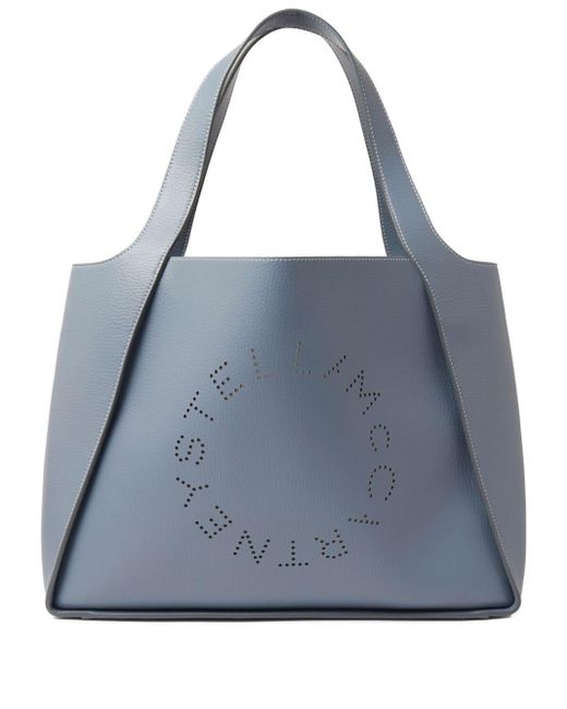 Perforate-logo faux-leather tote bag di Stella McCartney in Blue