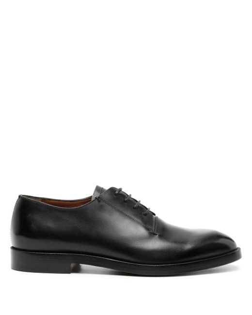 Zegna Black Almond-toe Leather Derby Shoes for men
