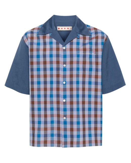 Marni Blue Gingham-pattern Bowling Shirt for men