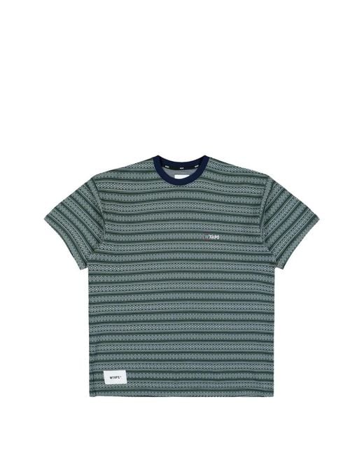 (w)taps Blue Geometric-Pattern T-Shirt for men