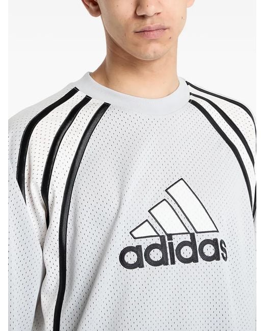 Adidas Gray Warm-Up Logo Stripe T-Shirt for men