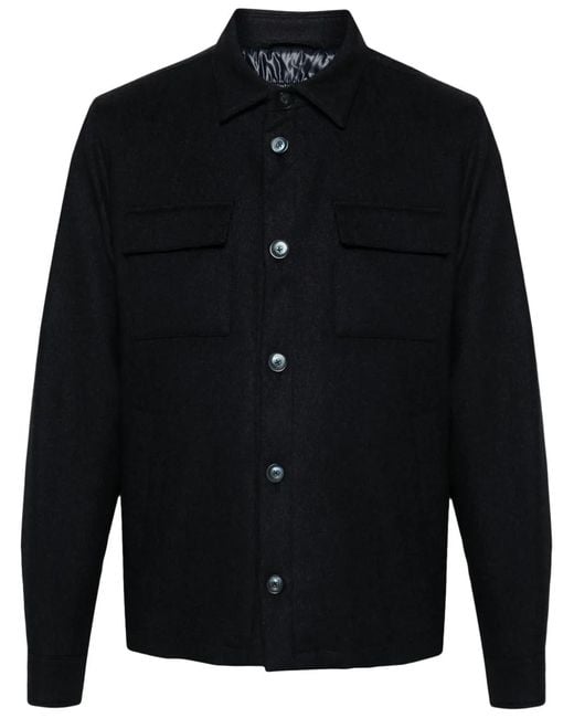 Herno Blue Felted Button-Up Shirt Jacket for men