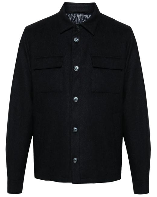 Herno Blue Felted Button-Up Shirt Jacket for men