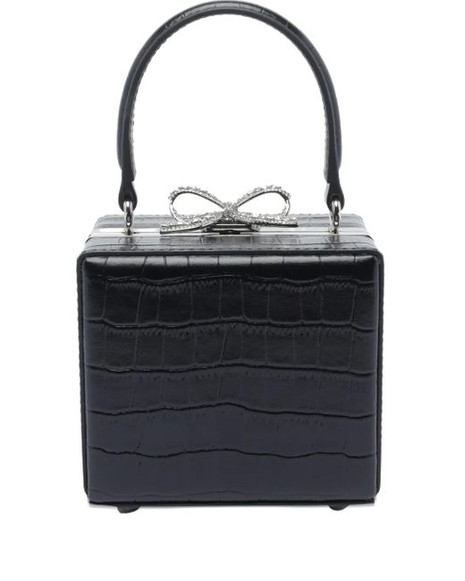 Self-Portrait Black Mini Crocodile-Embossed Bow Tote Bag