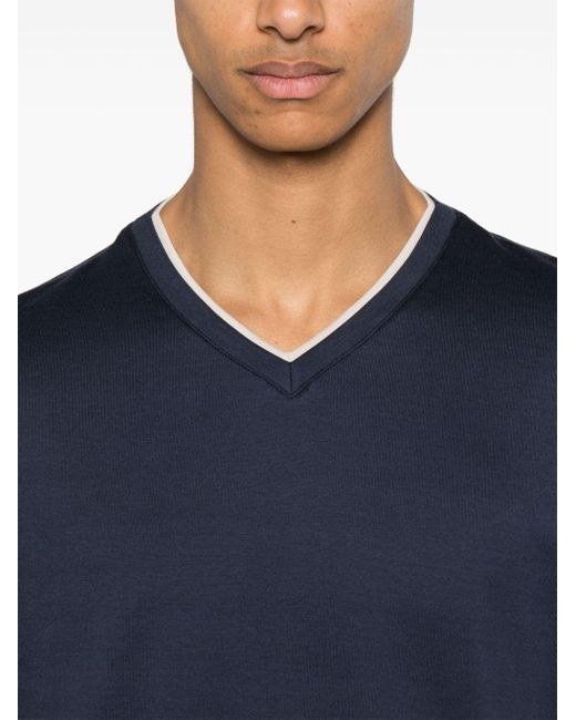 Eleventy Blue V-neck Cotton T-shirt for men