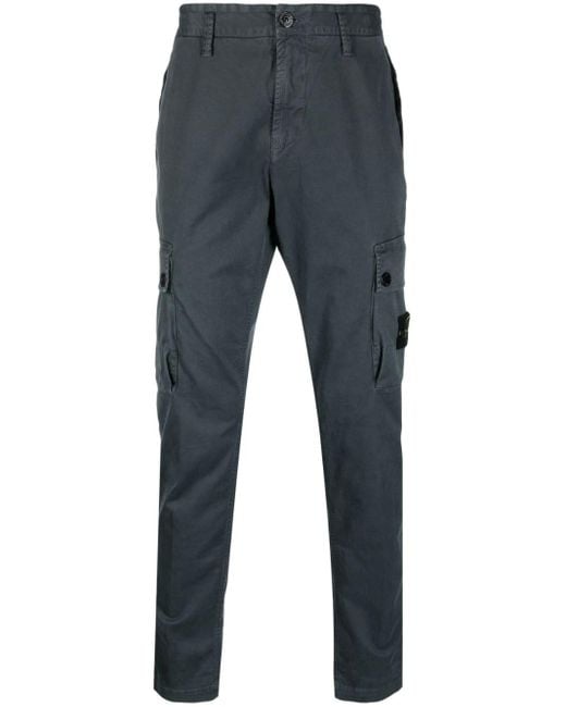 Stone Island Blue Cargo Trousers In Stretch Broken Twill Cotton for men