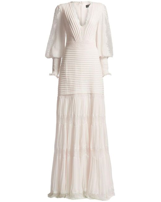 Tadashi Shoji White Nyssa Lace-panel Tiered Gown