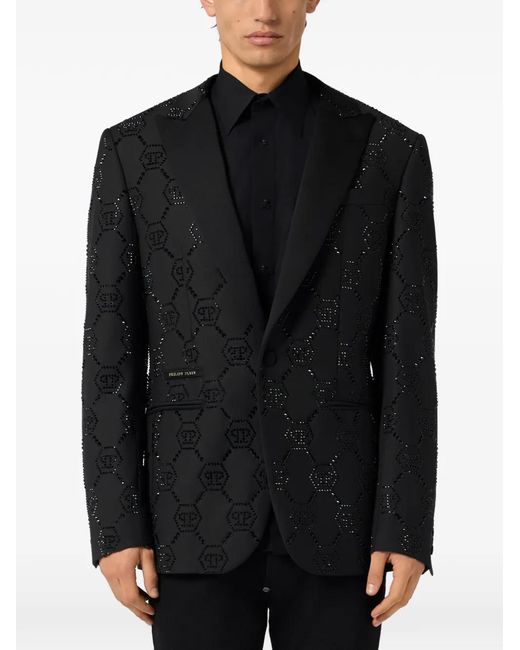 Philipp Plein Black Monogram Slim Blazer for men