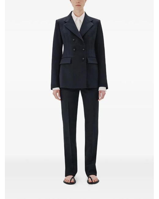 Another Tomorrow Black Double-Breasted Structured Blazer